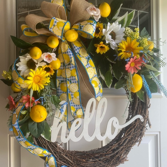 Grapevine Wreath, Lemon Wreath,Spring Wreath,Farmhouse Decor - Picture 2 of 5